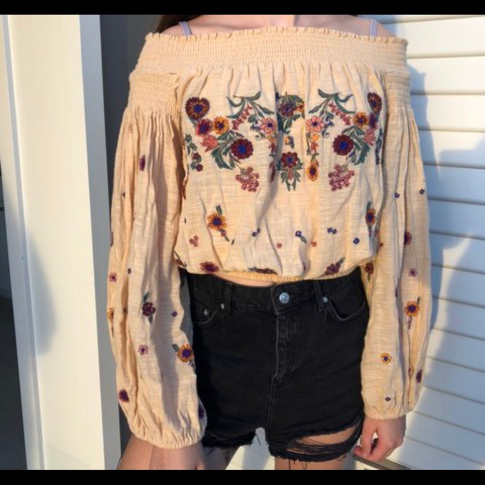Embroidered off the shoulder top